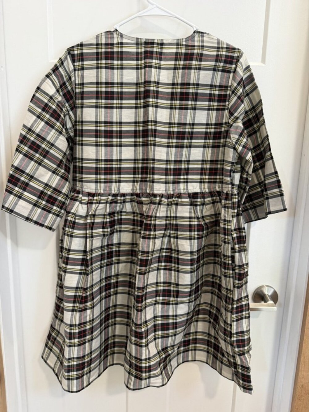 GANNI Black White Plaid Seersucker Tie Front Babydoll Dress 40 - Picture 4 of 6